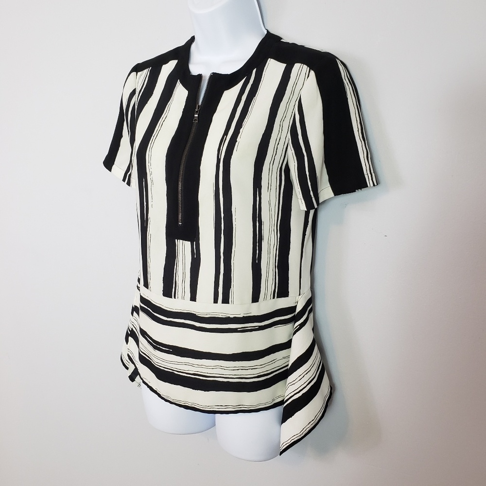 BCBGMaxAzria Cyra top stripe peplum side drape zip